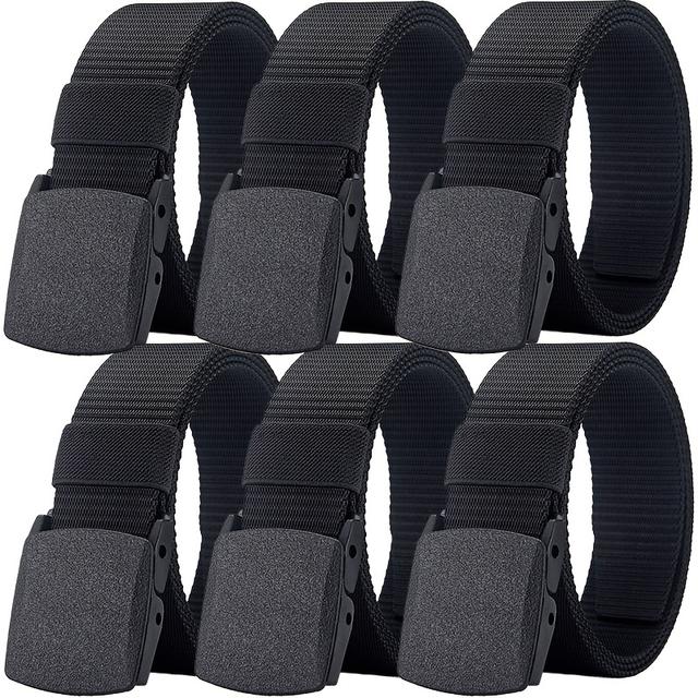 TEMU 6pcs Stylish Unisex Nylon Belts - Hypoallergenic Soft Fabric Webbing, Smooth Casual Belt | Safe And Comfortable For Travel, Students, Outdoor Activities, And Everyday Wear
