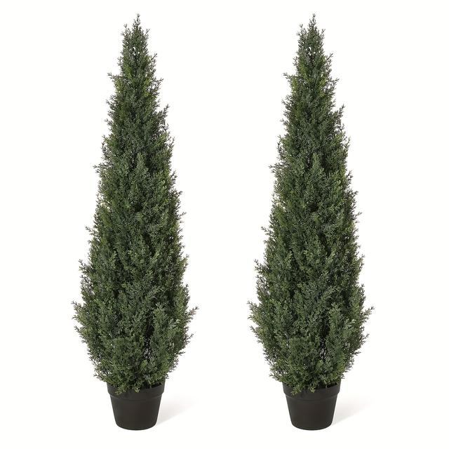 TEMU Artificial Cedar Topiary Trees For Home Decor 3ft/4ft Fake Trees Potted Plants For Outdoor Indoor Front Porch Garden Set Of 2