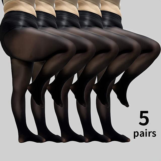 TEMU 5-Pack Zwarte Glanzende Olie-Glans Kousen, Doorzichtige Maat Voetkousen, Gladde Pasvorm, -Klitten Panty's