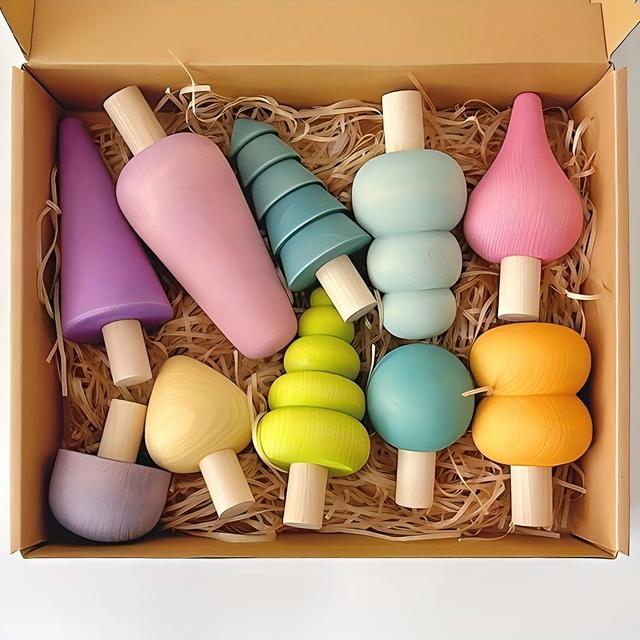 TEMU 10 Stück Holz-Mini-Walddekorationen in Macaron-Farben, für Zimmer- oder Wohnzimmerdekoration