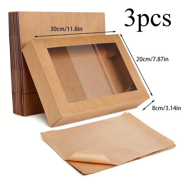 TEMU 3pcs Reusable Round Pastry Boxes With Lids - Heavy-duty Baked Goods Containers, Window Display For Bakeries, Catering, Weddings & Parties - Assembly-friendly Pastry Cart Boxes