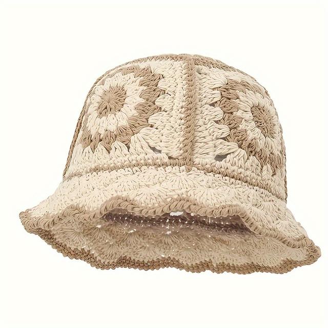 TEMU Pattern Crochet Bucket Hat For Women - Breathable And Warm Fisherman Hat