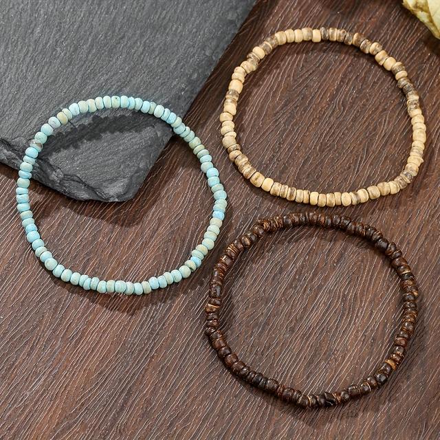 TEMU 3pcs Men's Natural Coconut Shell Stone Bead Bracelet Set, Stylish And Unique, Wear