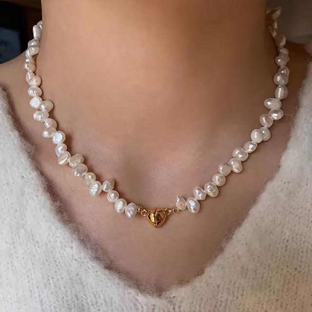 TEMU 우아한 여성용 모조 진주 목걸이 | 바로크 불규칙 모조 진주 로맨틱 하트 | 프렌치 스타일 클라스프 라이트 럭셔리 주얼리 | 생일 발렌타인데이 크리스마스 선물 | 데일리 파티 다목적 선택