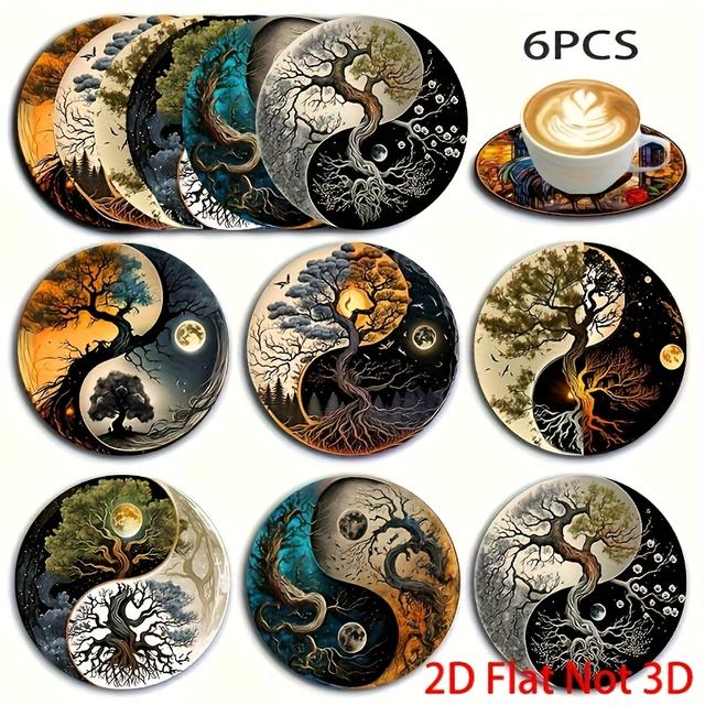 TEMU Set Of 6 Tree Of Coasters For Home, Cafe, , Interior Decoration, Holiday Room Decoration, Perfect Gift Idea