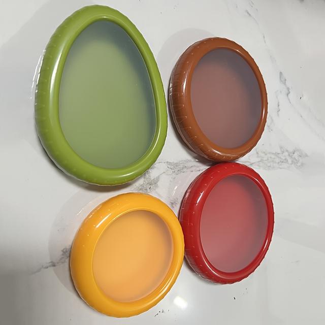 TEMU Set Of 4 Spacious Silicone Containers For Storing Fruits - Freshness For A Time With Reusable, Airtight, Stackable Boxes Suitable For Avocados, Onions, Lemons, Potatoes