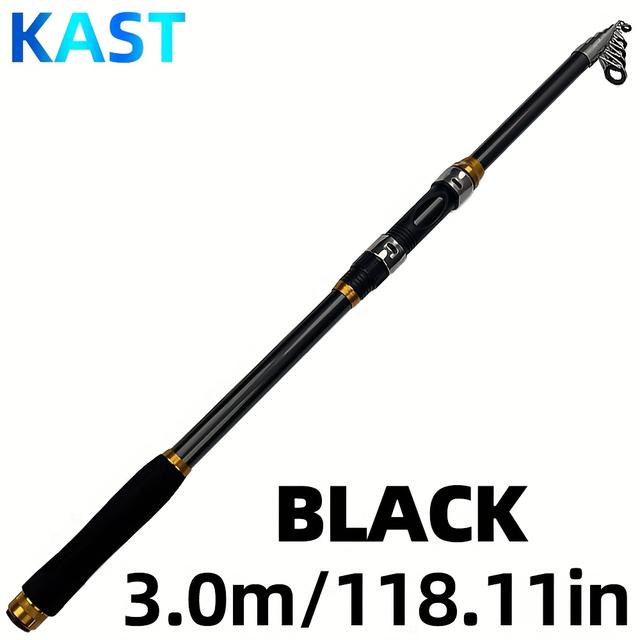 TEMU Carbon Fiber Telescopic Fishing Rod, Portable Medium Action, 2.1m/82.68in-3.6m/141.73in Extendable Length, Black With , Suitable For Freshwater And Saltwater Hunting And Fishing