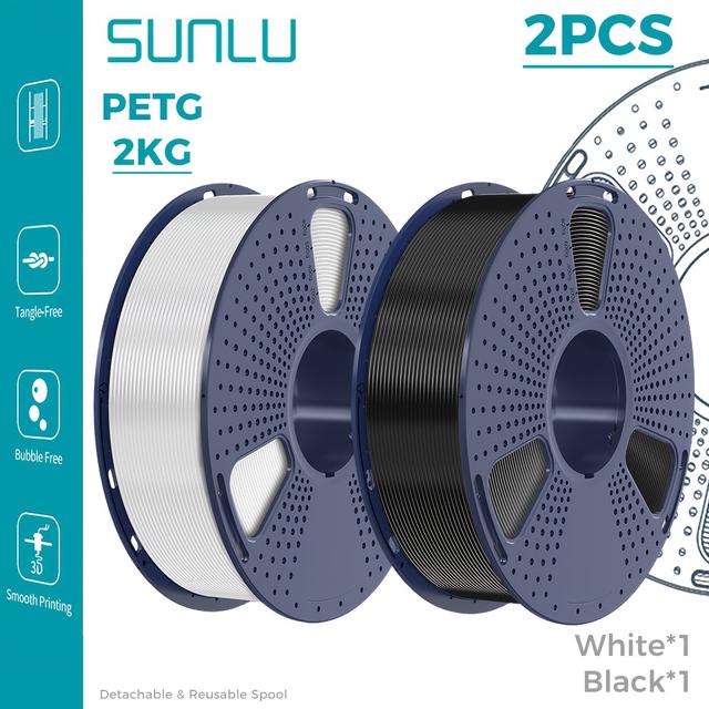TEMU SUNLU 2 stuks PETG 3D Printing Filament 1.75mm, 1kg Spoel - Duurzaam, Minimaal Buigen, en Soepele Printervaring