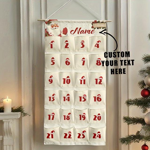 TEMU Custom Text Christmas Advent Calendar - 24 Pocket Countdown With Reusable Hanging Bags, Gift & Decor