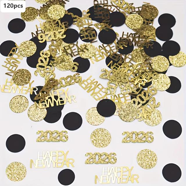 TEMU 120 Stück Goldene & Schwarze Glitzer-Konfetti mit 2026 Zahlenpunkten – Glänzende Silvesterparty-Dekoration, Geburtstags-Tischstreuung, geeignet für 2026-Themenpartys