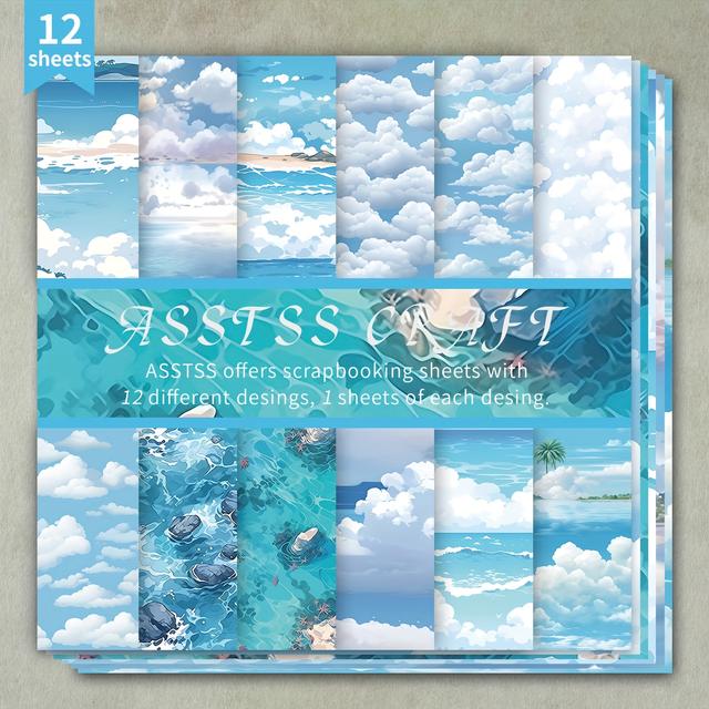 TEMU 스크랩북킹용 종이 패드 12매, 구름 배경지 용품, 벌렛 저널링, 콜라주 아트, 축하 카드, 스크랩북 및 공예용 고중량 카드지, 6"x6" 꽃무늬 디자인 팩