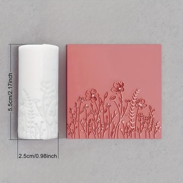 TEMU Rolling Pin Embossed, And Herbs, Blooming Engraved Roling Pin, Clay Stamp, Pottery Roller, Ceramics Tool Polymer Clay Flower Roller