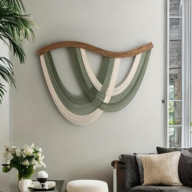 TEMU Faridabio 1pc Suspension Murale Rustique Style Bohème en Macramé - Art en Bois Artisanal Distinctif pour Intérieurs de Maison