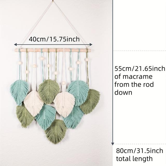 TEMU Macramê de Parede Folhas - Grande Decoração Boho com , Fio Artesanal para Berçário, Quarto ou Sala, 17 x 22 Polegadas ( Sálvia e )