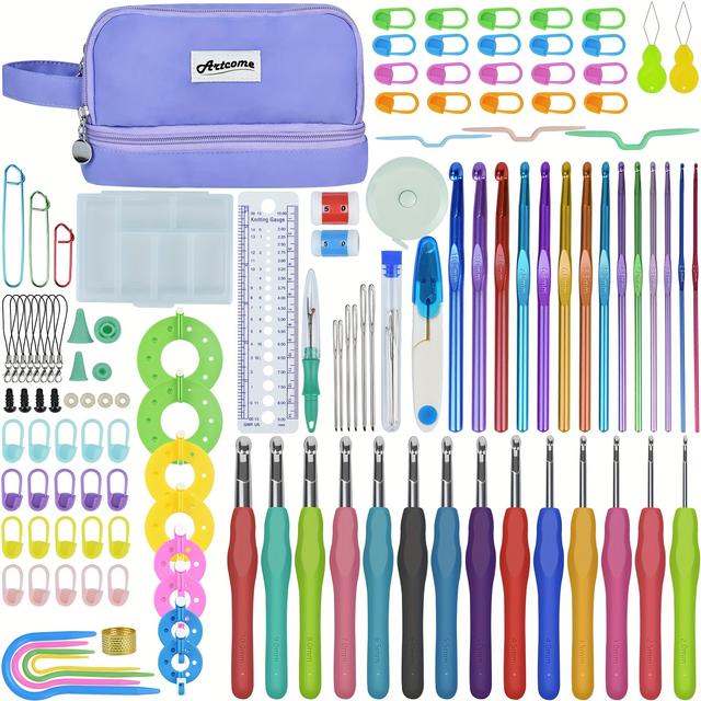 TEMU 124 Pezzi Kit Uncinetto per Adulti e Bambini, 14 Misure Uncinetto Ergonomico con Impugnatura per Principianti ed Esperti, per Creare Progetti Bellissimi