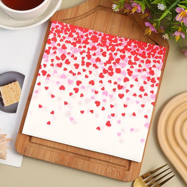 TEMU High-quality Valentine's Day Heart Patterned Disposable Napkins, 20pcs - Romantic Celebrations And Valentine's Day Decor, Party Decorations