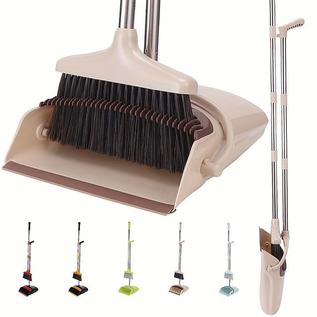 TEMU Extra-long 57" Handle Broom And Dustpan Set - Home, Kitchen, Office & Outdoor Cleaning, Mini Broom And Dustpan Set