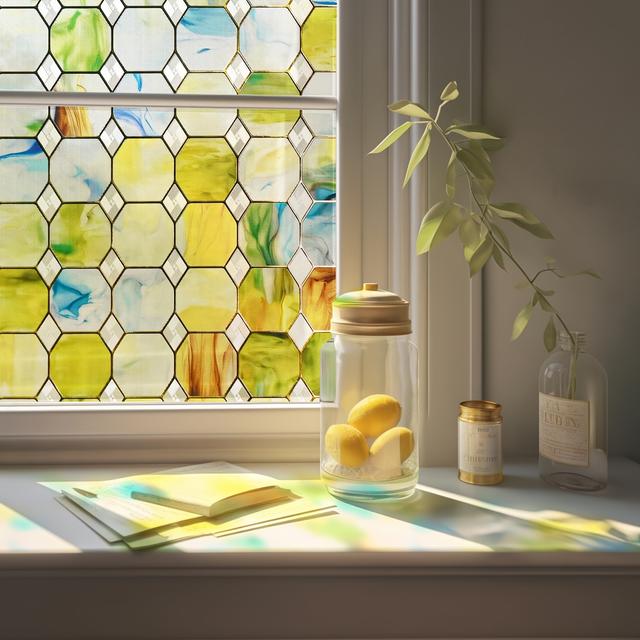 TEMU 3d Stained Glass Window Film | Decorative Privacy Film For Bathroom, Front Door, Home | Sun Blocking, Heat Control, Static Cling, Eternal Prism Design | Brand: Fancyfix, 7mil Thickness
