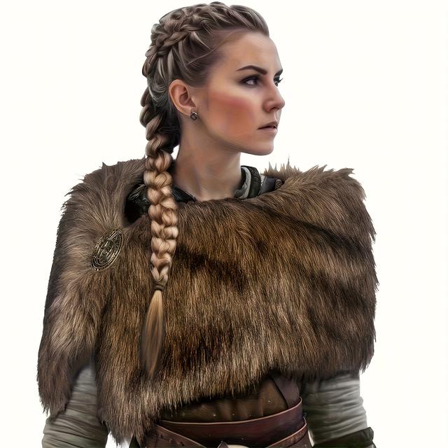 TEMU Fashion Women Viking Shawl Medieval Scarf Furry Warrior Costume Additions Cloak