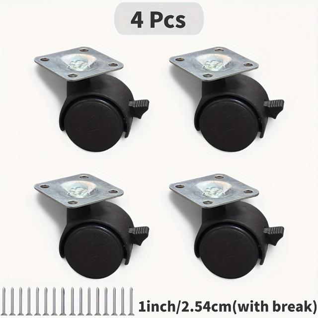 TEMU 4個セット ブラックプラスチックキャスター ブレーキ付き 30/40/50mm ネジロッド 直径1.5/2インチ 家具・キャビネット・収納ボックス用