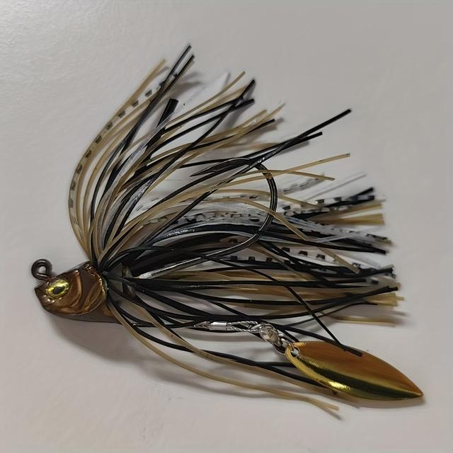 TEMU 1pc Lifelike Silicone Fishing Skirt Jig With Willow Blade & Guard - Realistic , Durable Material, Ideal For Freshwater & Saltwater Fishing, Silicone Baits For Fishing