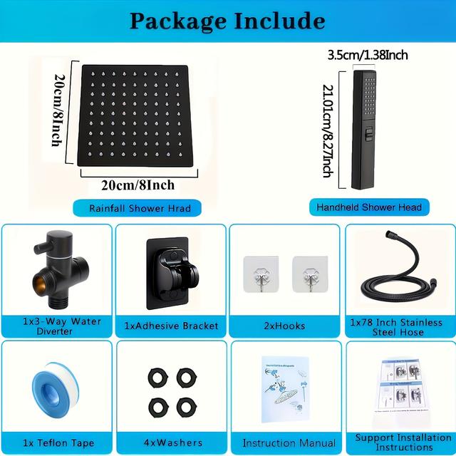 TEMU Shower Head, 6/8'' High Pressure Stainless Steel Shower Head/handheld Shower Combo With Shower Holder And 77''shower Hose