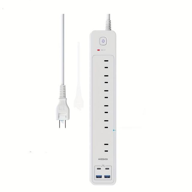 TEMU NVEESHOX パワータップ タワー型 6.6ft (2m) 延長コード ミニタイプ AC12口 USB-A×2 USB-C×2ポート スイングプラグ 一括スイッチ 過負荷保護 雷ガード 卓上タップ オクタプ