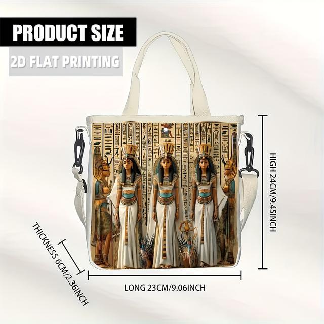 TEMU 1pc Egyptian Queen Print Handbag - Durable Polyester 2d Flat Printing, Machine Washable, Vibrant Mixed Colors For Daily Commute & Casual , Secure Travel Purse, Smooth Texture Finish, 2d Flat
