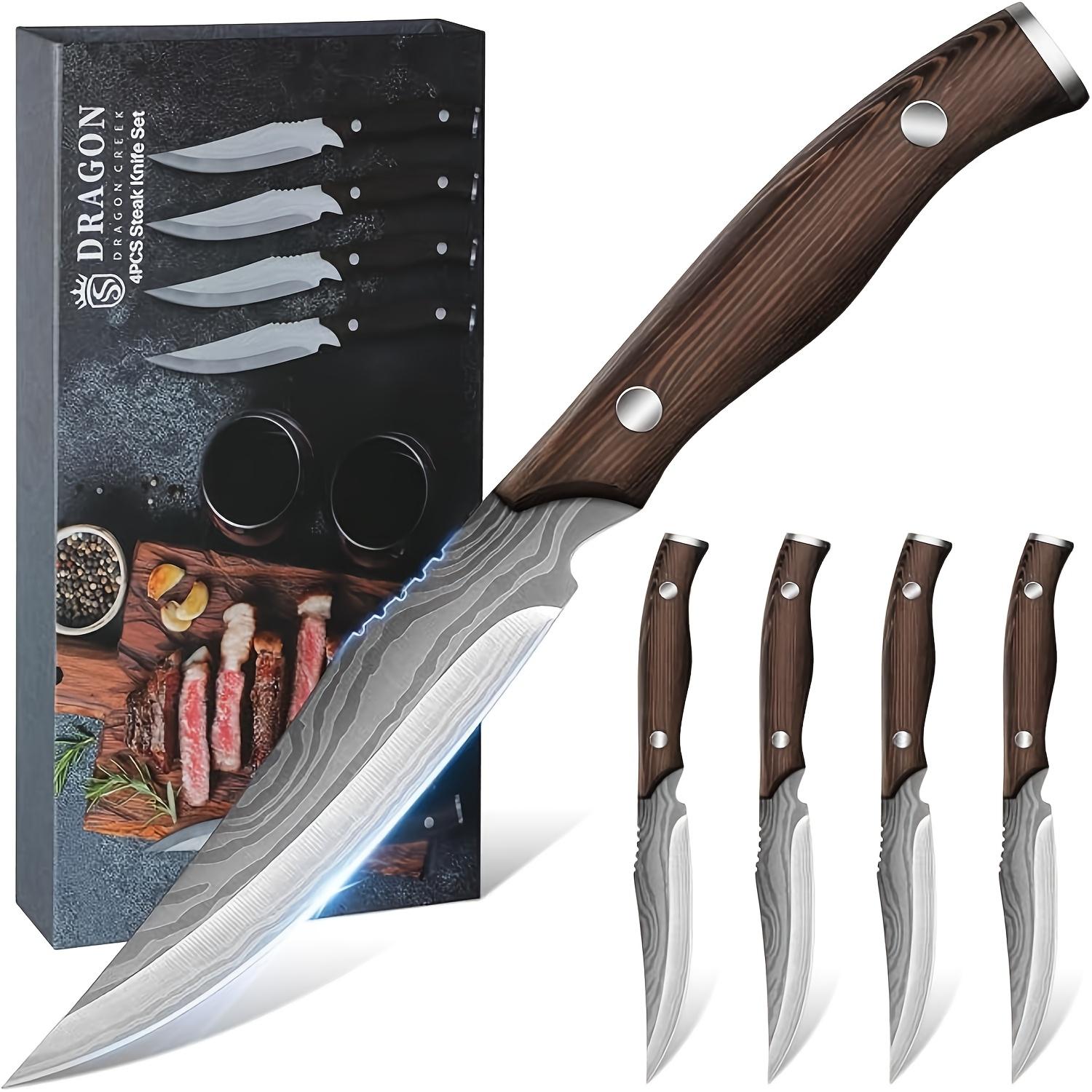 TEMU Wooden Handle Steak Knife Set, Steak Knife 4pcs Stainless Steel, Steak Cutlery For Home And Restaurant Gift Box, Sharp Meat Knife, Gift For Women Men Christmas Thanksgiving Day Gift