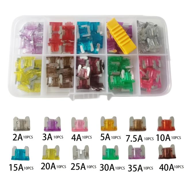TEMU 121pcs/lot Car Truck Fuses 2a 3a 4a 5a 7.5a 10a 15a 20a 25a 30a 35a 40a Amp Plastic Box Assortment With Clip