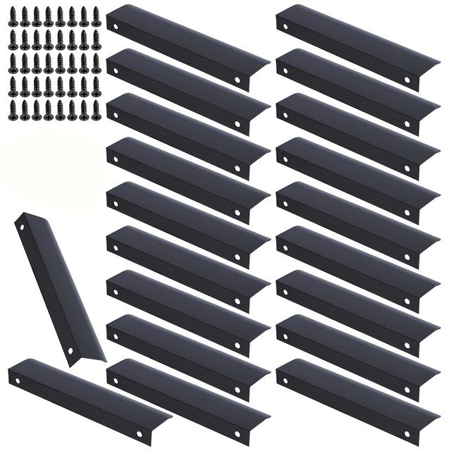 TEMU ชุดมือจับแบบมองไม่เห็น 20 ชิ้น ไม่ต้องเจาะ: มือจับขอบลิ้นชักแบบมีกาว สีดำ/สีทอง - เหมาะสำหรับงานอวกาศ, ตู้, ลิ้นชัก, ตู้เสื้อผ้า - 80 มม.