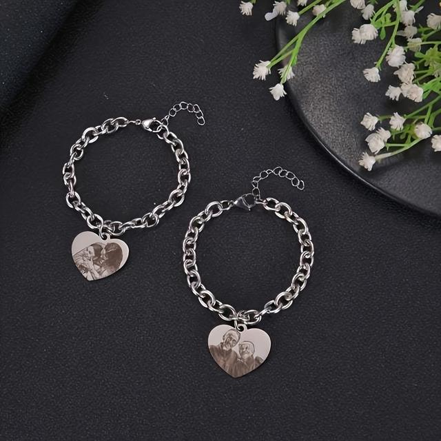 TEMU Customized Personalized Bracelet With Photo, , Thick Chain, Simple And Minimalist, Ideal Gift For , Suitable For Any Occasion