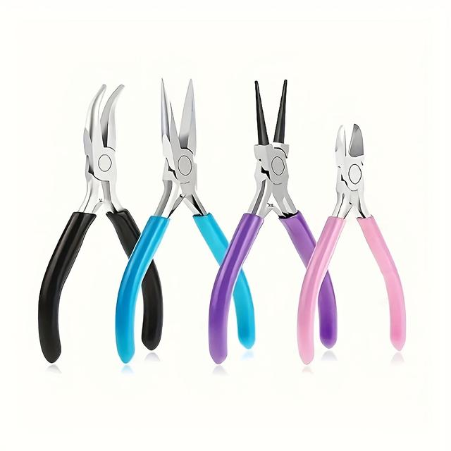 TEMU 4-piece Jewelry Making Pliers Set - Needle Nose, Round Nose, Wire Cutter, Curved Nose - Beading Repair Tools For Crafting, Wire Wrapping & Repair