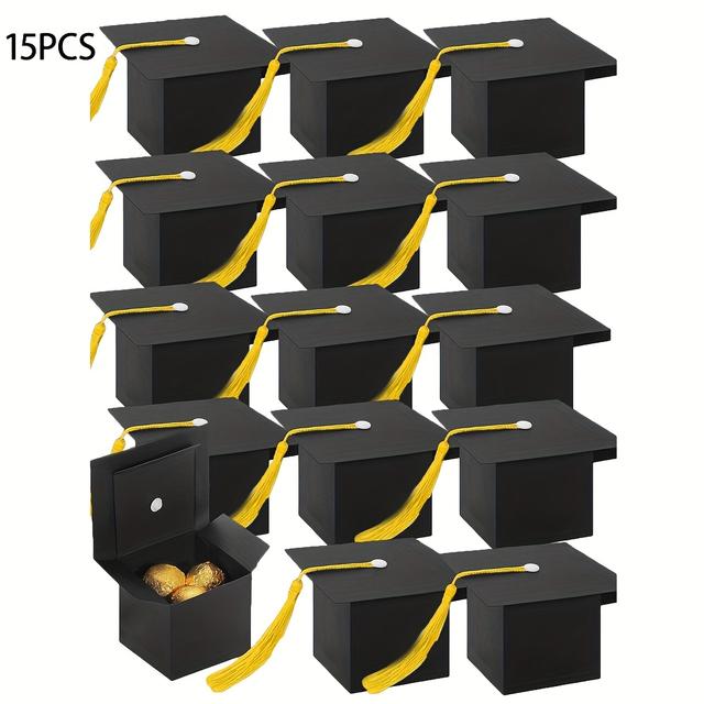 TEMU 50/15 db-os Ballagási Dobozok, Ballagási Parti Ajándékok, 2025-ös Osztályzás Sapka Ajándék Dobozok, Dekoratív Középpontok Bojtokkal, Alkalmasak Ballagási Ünnepségekre és Partikra (Sárga)