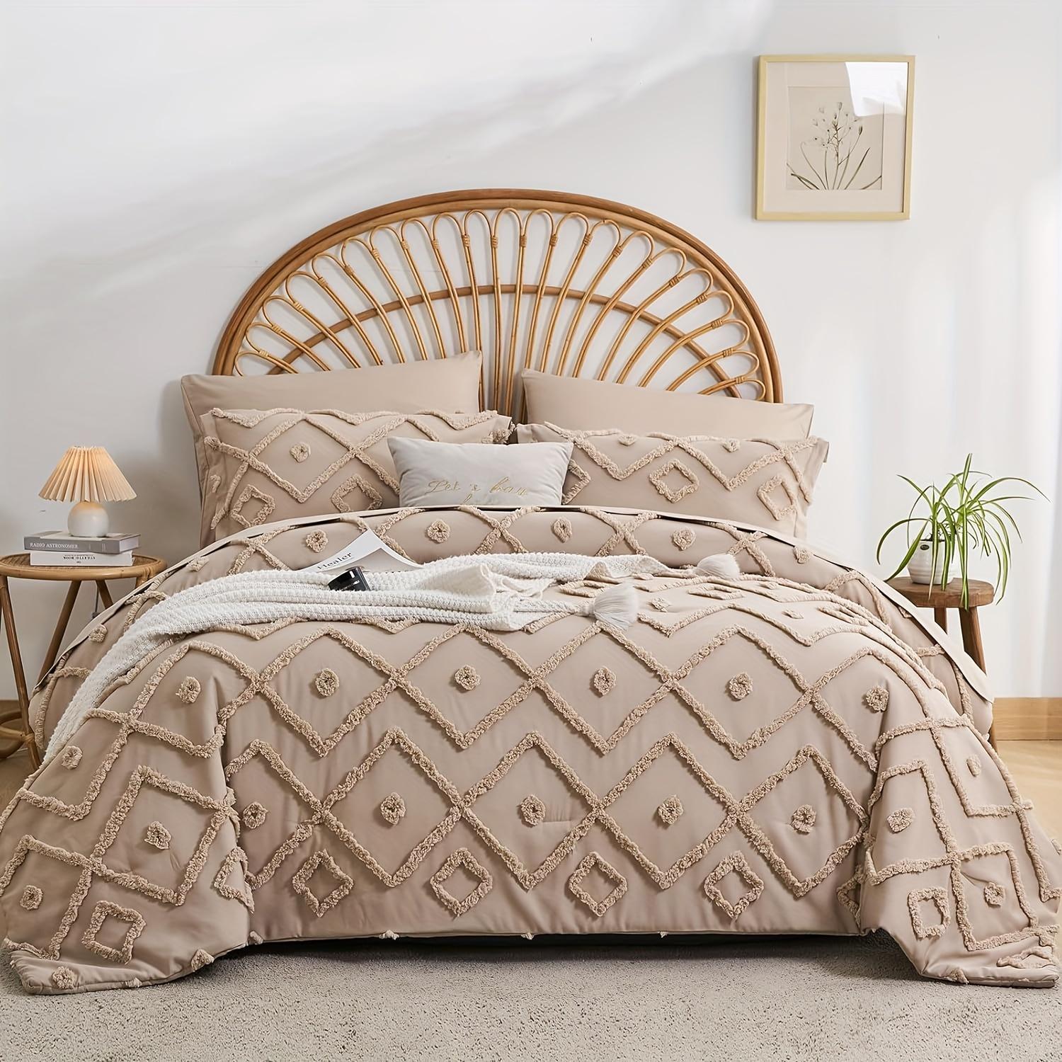 TEMU 7pcs Geometric Textured Tufted Comforter Sets Bed In A Bag Comforter Set Queen And King Size Bedding Soft Microfiber Lightweight Bedding Set, All