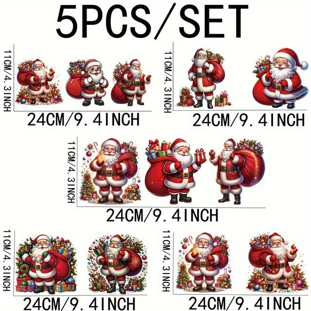 TEMU Santa Claus Gift Wrap Decals, 5pcs Set, 16oz Glass Jar Transfer Paper, Uv Dtf High , Festive Coffee Cup Decorative Packaging For Mugs