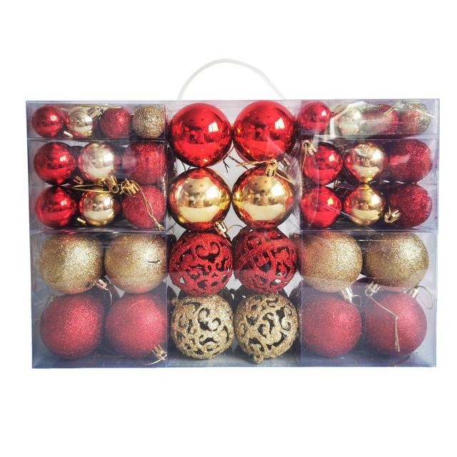 TEMU 100pcs Shatterproof Christmas Ornaments Set - Red & Golden Plastic Baubles For Tree Decoration, Holiday & Wedding Parties