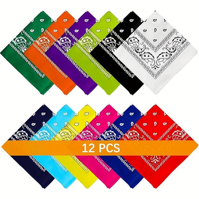 TEMU 12pcs Headscarves, Unisex Large Paisley Pattern Headscarves In Black, Red, And White, Cowboy Headbands