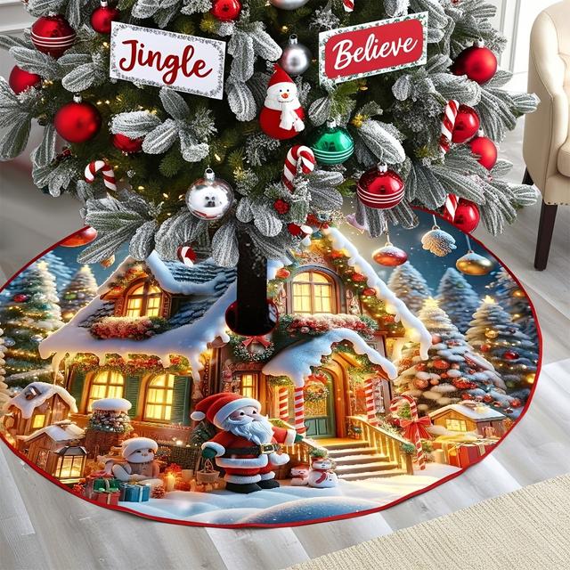 TEMU 1 niedlicher Schneehaus-Weihnachtsbaumrock, geeignet für vielseitige Feiertagsdekoration zu Weihnachten, Halloween, Neujahr, Valentinstag – langlebig, ideal für Zuhause Bürodekoration