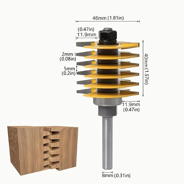 TEMU قاطع شقوق الدرج ذو الأسنان الصفراء، 8 مقابض 12 مقبض مفصل الراوتر الجيغسو الماسك للخشب قاطعة الدادو