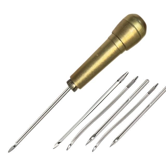 TEMU Leather Sewing Kit With Copper Handle - Heavy-duty Stainless Steel Awl Needle & , Ergonomic Grip Sewing, Repairing Tents, Shoes