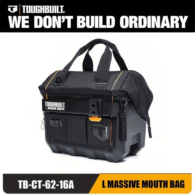 TEMU Heavy-duty Tool Bag With - Durable Hard Bottom, Large 16" Black Plastic Organizer For Tools & Supplies