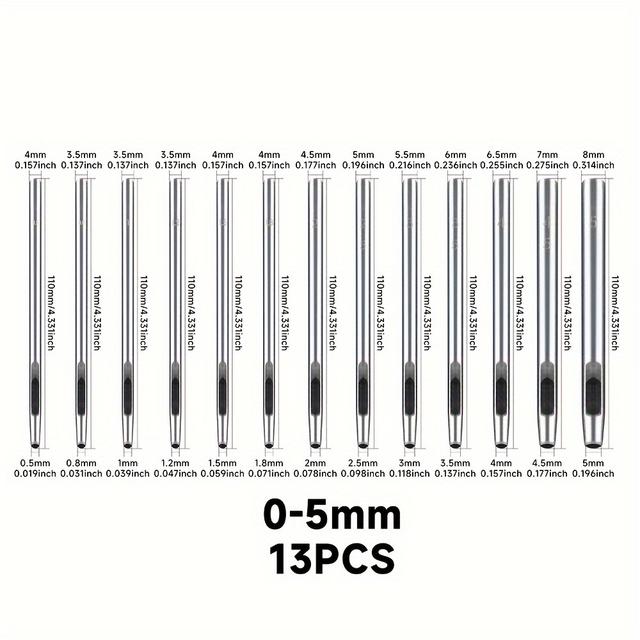 TEMU 4/6/13 st set med Leather DIY Läderarbete Bälte Stansning Axelrem Rund Hål Skohål 0,5/0,8/1,2/1,5/1,8/2/2,5/3/3,5/4/4,5/5 mm