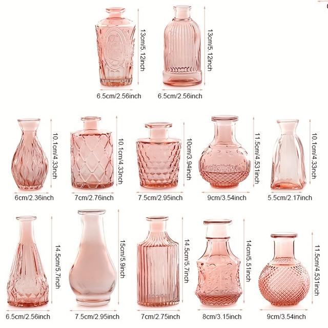 TEMU 12er Set Retro Rosa Glasvasen Transparente Kleine Glasvasen