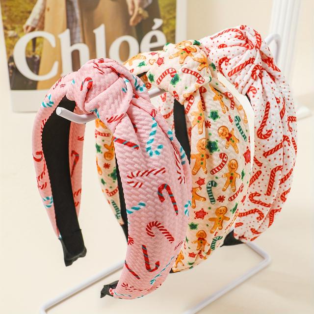 TEMU 3 Christmas Headbands, Gingerbread Figurines, Candies, Crutches, Printed Knots, Wide Headbands, Christmas Headwear Accessories