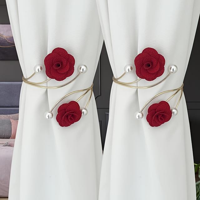 TEMU 2pcs Rose-shaped Curtain Clips, Metal Curtain Clips, Floral Curtain Ties, Suitable For Curtain Storage And Securing, Curtain Decorations