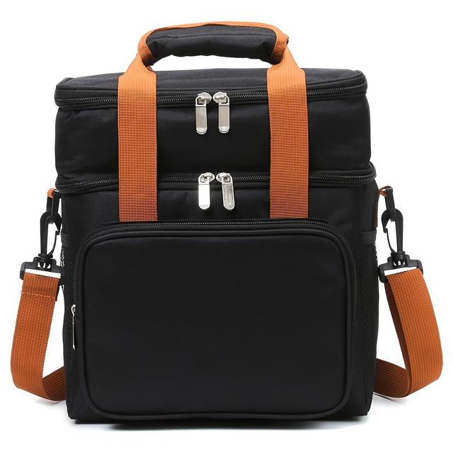 TEMU 10-inch High Quality Insulated Lunch Bag For Camping & Outdoor Activities - Double-layer Thermal Food Container With Adjustable Crossbody/handheld Strap, Foldable Design, Zipper Closure, Gray