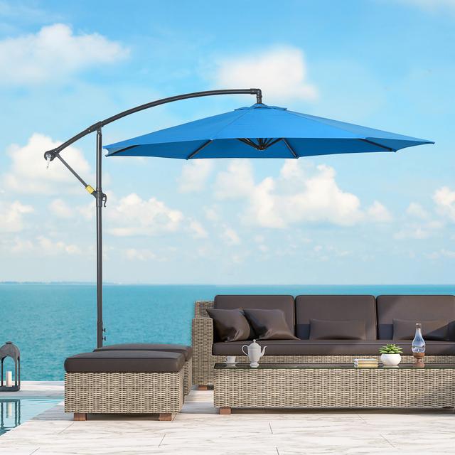 TEMU Modern 10ft Patio Umbrella With Crank, Blue Round , Ventilated Outdoor Garden Hanging Parasol, Manual Tilt, Multipurpose Sun Shade For Deck & Balcony, Umbrella Outdoor Patio