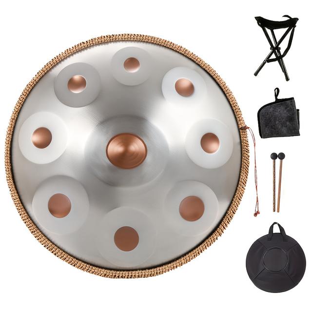 TEMU Handpan trommel van mineur, 18 inch, yogameditatie-instrument van hoogwaardig ijzer met tas, drumstok, stalen tongdrum, handgemaakt rotan