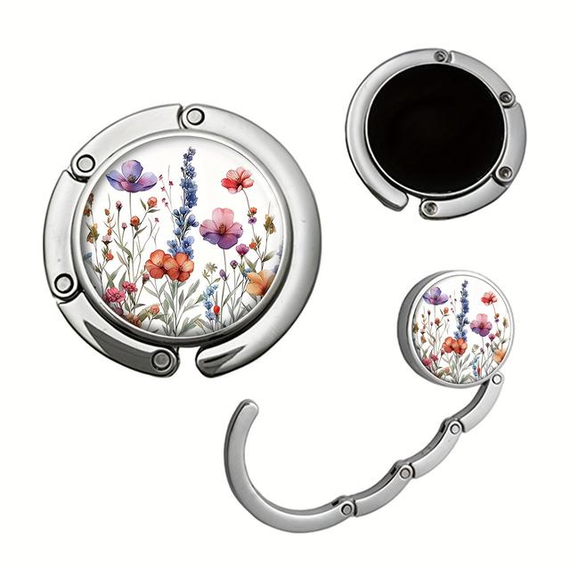 TEMU 2d Flat Purse Hanger Purse Hook For Table Foldable Handbag Storage Folding Decor Table Hook Travel, Halloween, Christmas, Unique Gift, Beautiful Floral Patterns